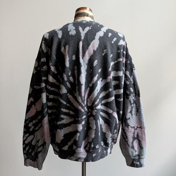 Vintage Black Custom Bleach Sweatshirt Distressed Tie Dye Festival Sweater Large - Picture 4 of 8